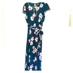 Teal Tropical Print Maxi Dress